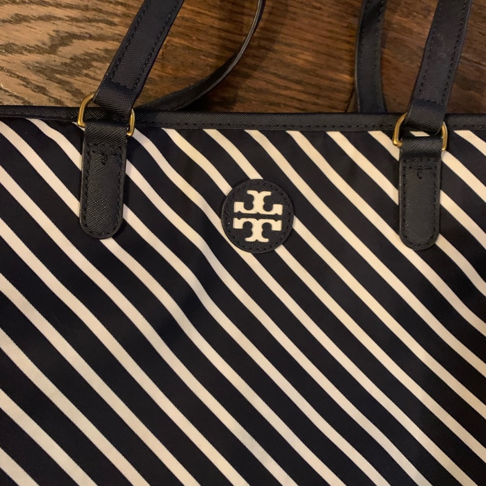 Tory Burch navy Blue striped diaper bag. Originally $350.